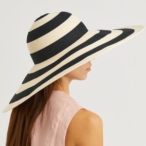 Eugenia Kim Sunny Stripe Straw Wide Brim Sun Hat Ivory Navy One Size